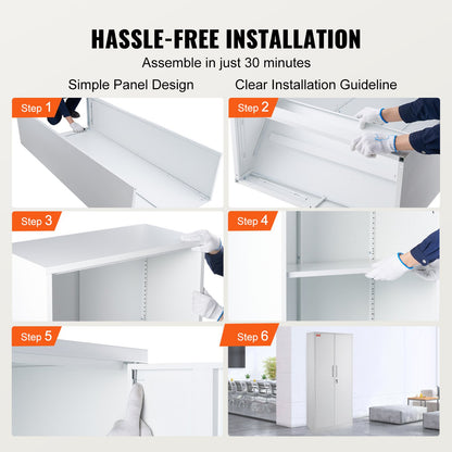 Metal Storage Cabinet, Steel Locking Storage Cabinet with 2 Magnetic Doors and 4 Adjustable Shelves, 71'' Metal Cabinet 200 lbs Capacity Per Shelf with 3 Keys, for Office, Home, Garage, White