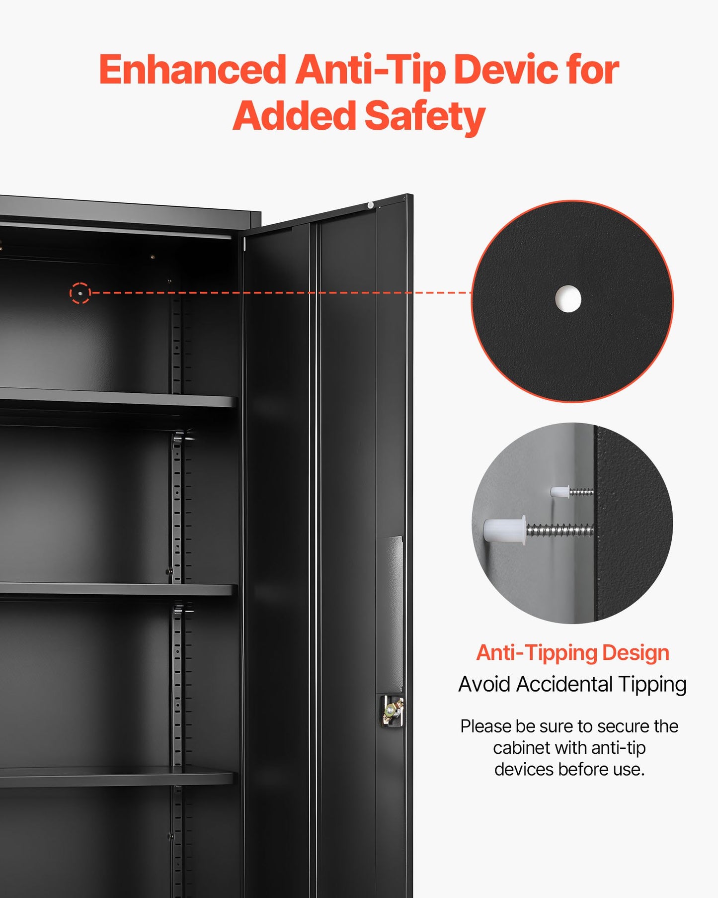 Metal Storage Cabinet, 68.9 in Lockable Steel Garage Cabinet with 4 Adjustable Shelves, 2 Magnetic Doors, 2 Keys, 5 Tiers Tool Storage for Pantry, Warehouse, Basement, Laundry, Office, Black