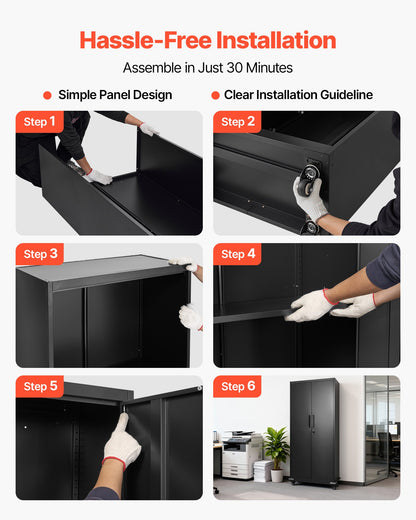 Metal Storage Cabinet, 72.6 in Rolling Steel Garage Cabinet with 4 Adjustable Shelves, 2 Magnetic Doors & 2 Keys, 5 Tiers Lockable Tool Storage for Pantry, Warehouse, Basement, Office, Black