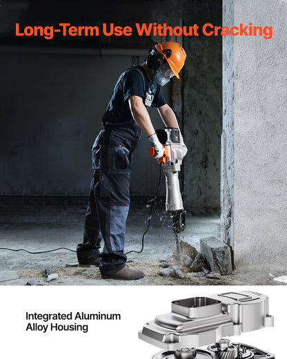 Demolition Jack Hammer, 2100W Electric Jackhammer Heavy Duty, 1650 BPM Industrial-Grade Jack Hammer Concrete Breaker, with 1 Point Chisel, 1 Flat Chisel, Gloves and Goggles