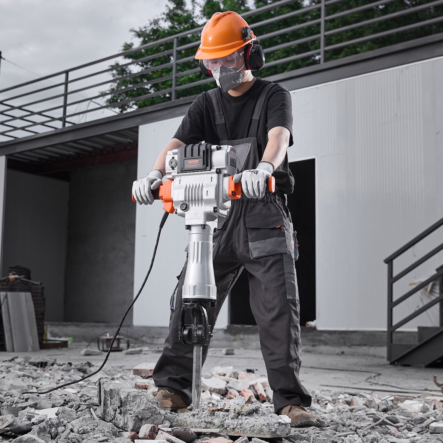 Demolition Jack Hammer, 2100W Electric Jackhammer Heavy Duty, 1650 BPM Industrial-Grade Jack Hammer Concrete Breaker, with 1 Point Chisel, 1 Flat Chisel, Gloves and Goggles