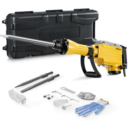 Demolition Jack Hammer, 2200W Electric Jackhammer Heavy Duty, 1350 BPM Jack Hammer Concrete Breaker, with 1 Point Chisel, 1 Flat Chisel, Storage Case, Gloves and Goggles, for Demolition