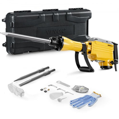 Demolition Jack Hammer, 2200W Electric Jackhammer Heavy Duty, 1350 BPM Jack Hammer Concrete Breaker, with 1 Point Chisel, 1 Flat Chisel, Storage Case, Gloves and Goggles, for Demolition