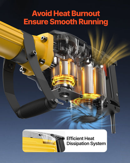 Demolition Jack Hammer, 2200W Electric Jackhammer Heavy Duty, 1350 BPM Jack Hammer Concrete Breaker, with 1 Point Chisel, 1 Flat Chisel, Storage Case, Gloves and Goggles, for Demolition