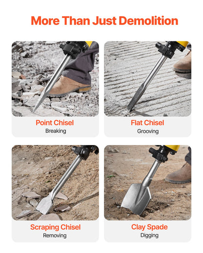 Demolition Jack Hammer, 2200W 1350 BPM Jack Hammer Concrete Breaker, Heavy Duty Electric Jack Hammer 4pcs Chisels Bit with Gloves, 360° Swiveling Front Handle for Trenching and Breaking Holes