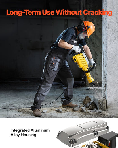 Demolition Jack Hammer, 2200W 1350 BPM Jack Hammer Concrete Breaker, Heavy Duty Electric Jack Hammer 4pcs Chisels Bit with Gloves, 360° Swiveling Front Handle for Trenching and Breaking Holes