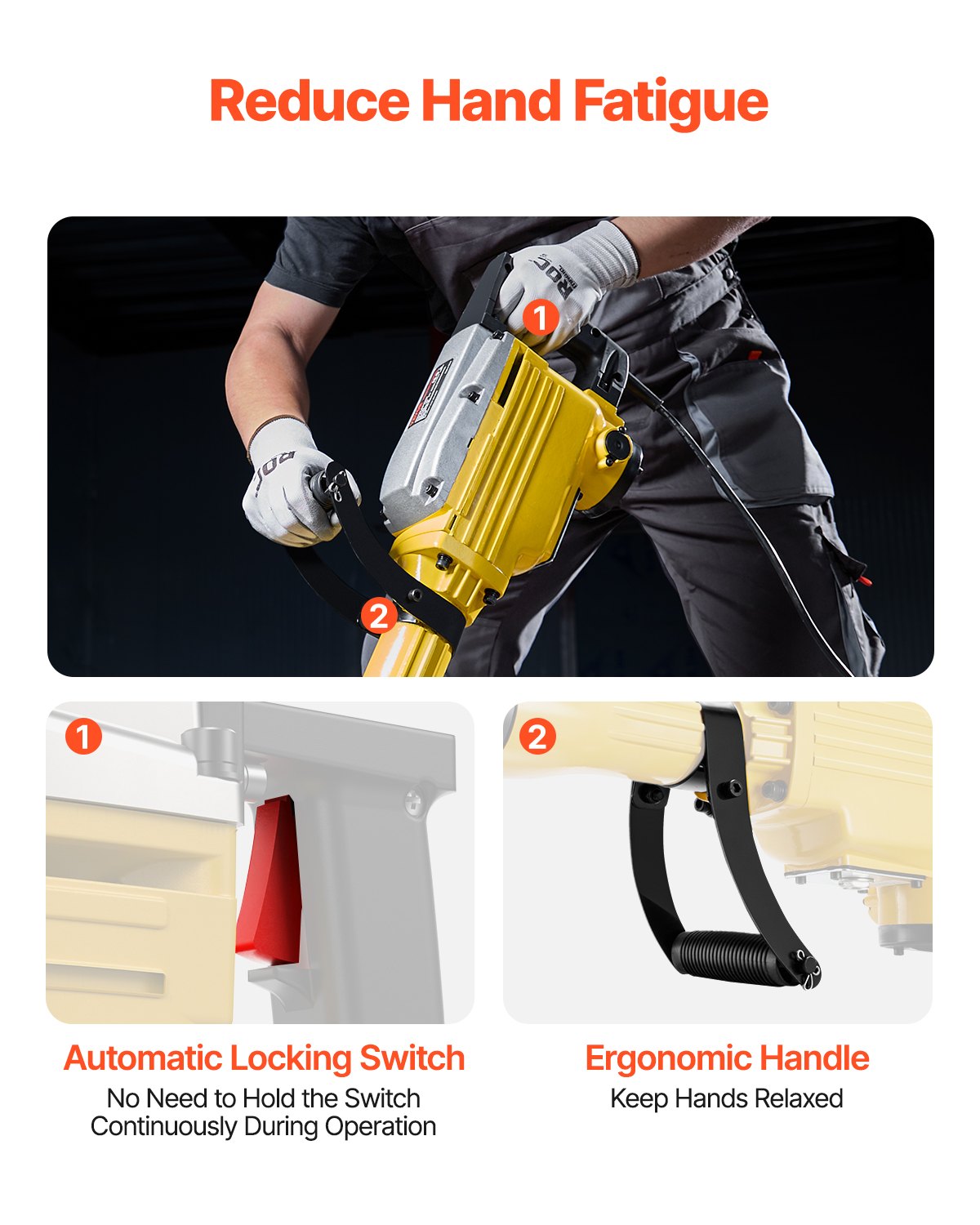 Demolition Jack Hammer, 2200W 1350 BPM Jack Hammer Concrete Breaker, Heavy Duty Electric Jack Hammer 4pcs Chisels Bit with Gloves, 360° Swiveling Front Handle for Trenching and Breaking Holes