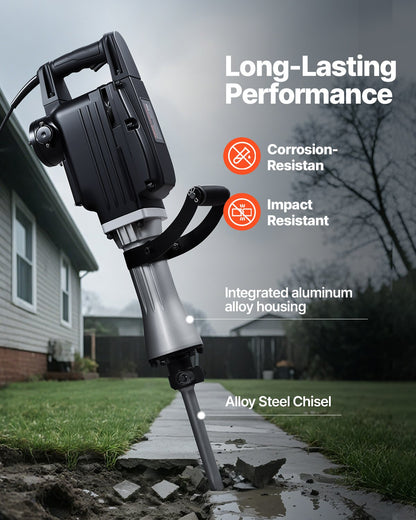 Demolition Jack Hammer, 2800 W Powerful Electric Jackhammer, 1200 BPM Concrete Breaker with 3 Chisels, a Clay Spade, Carrying Case, Gloves, for Concrete, Wall, Brick, Tile and Foundation