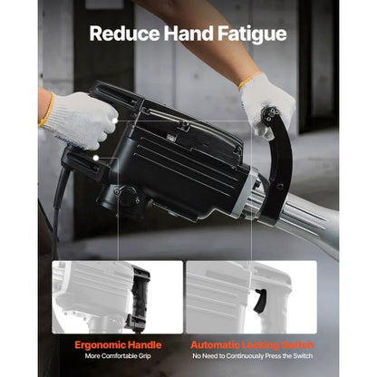 Rivningshammare, 2800 W kraftfull elektrisk tryckluftshammare, 1200 slag/min betongbrytare med 3 mejslar, en lerspade, bärväska, handskar, för betong, väggar, tegel, kakel och grund |  EU