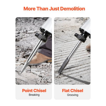 Rivningshammare, 2800 W kraftfull elektrisk tryckluftshammare, 1200 slag/min betongbrytare med spetsmejsel, plattmejsel, bärväska, handskar, för betong, vägg, tegel, kakel och grund |  EU