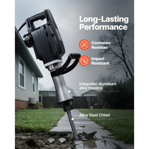 Rivningshammare, 2800 W kraftfull elektrisk tryckluftshammare, 1200 slag/min betongbrytare med spetsmejsel, plattmejsel, bärväska, handskar, för betong, vägg, tegel, kakel och grund |  EU