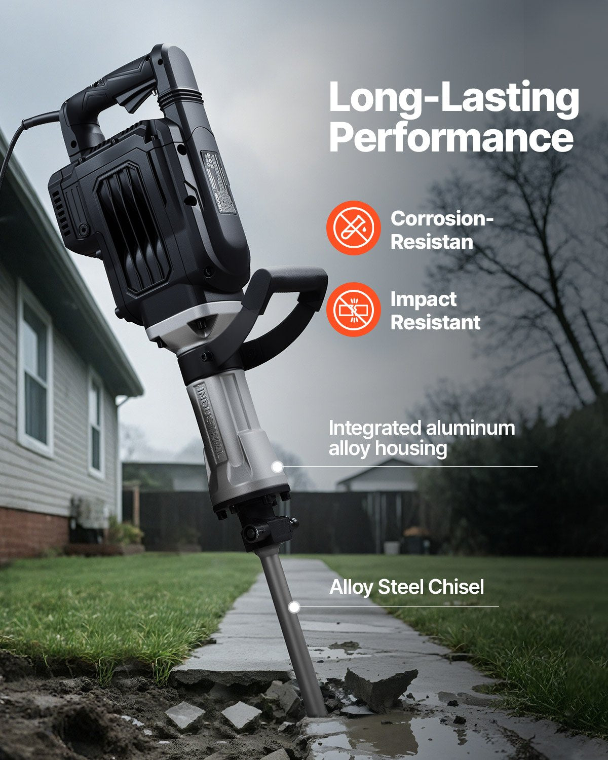 Demolition Jack Hammer, 3000 W Powerful Electric Jackhammer, 1700 BPM Concrete Breaker with a Point Chisel, Carrying Case, Gloves, Goggles, for Concrete, Wall, Brick, Tile and Foundation