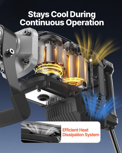 Demolition Jack Hammer, 3000 W Powerful Electric Jackhammer, 1700 BPM Concrete Breaker with a Point Chisel, Carrying Case, Gloves, Goggles, for Concrete, Wall, Brick, Tile and Foundation