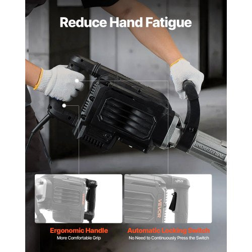 Rivningshammare, 3000 W kraftfull elektrisk tryckluftshammare, 1700 slag/min betongbrytare med spetsmejsel, bärväska, handskar, skyddsglasögon, för betong, vägg, tegel, kakel och grund |  EU