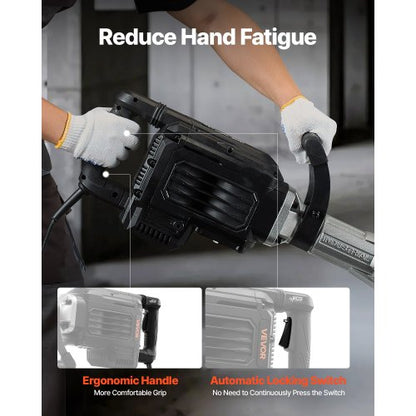 Rivningshammare, 3000 W kraftfull elektrisk tryckluftshammare, 1700 slag/min betongbrytare med spetsmejsel, bärväska, handskar, skyddsglasögon, för betong, vägg, tegel, kakel och grund |  EU