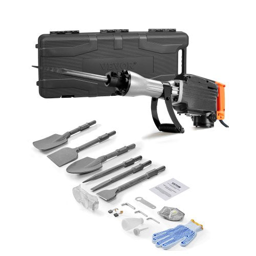 Demolition Jack Hammer, 1350 BPM Concrete Breaker 6pcs Chisels Bit Chipping with Case, 2200W Electric Jackhammer Heavy Duty, Black