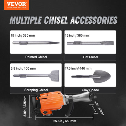 Abbruchhammer Betonbrecher 2200W Elektrohammer 4 Meißel Bits