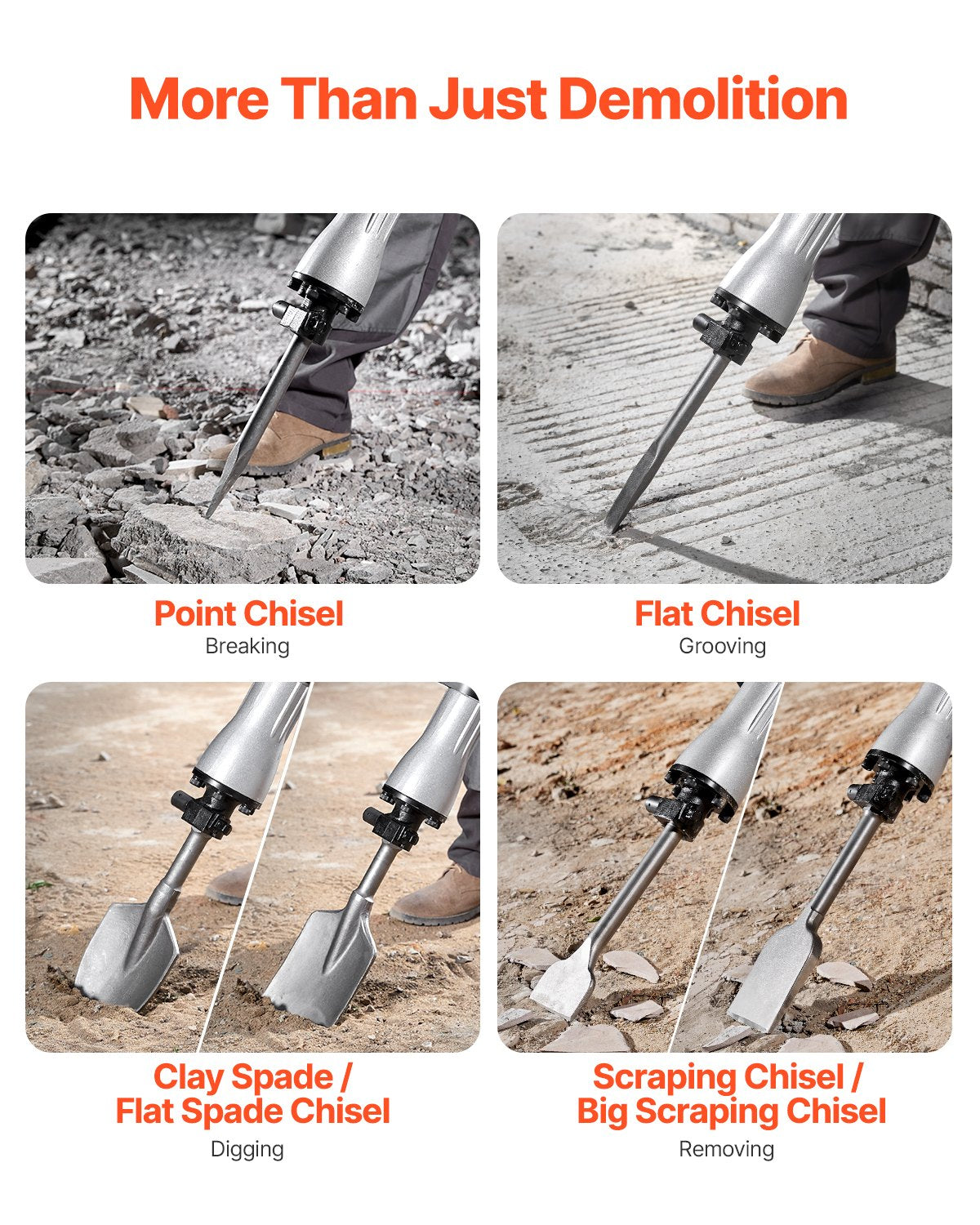 Demolition Jack Hammer, 2200W Electric Jackhammer Heavy Duty, 1350 BPM Concrete Breaker 6pcs Chisels Bit Chipping with Case