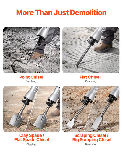 Demolition Jack Hammer, 2200W Electric Jackhammer Heavy Duty, 1350 BPM Concrete Breaker 6pcs Chisels Bit Chipping with Case