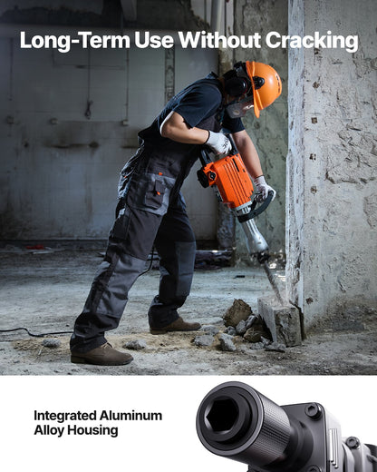 Demolition Jack Hammer, 2200W Electric Jackhammer Heavy Duty, 1350 BPM Concrete Breaker 6pcs Chisels Bit Chipping with Case