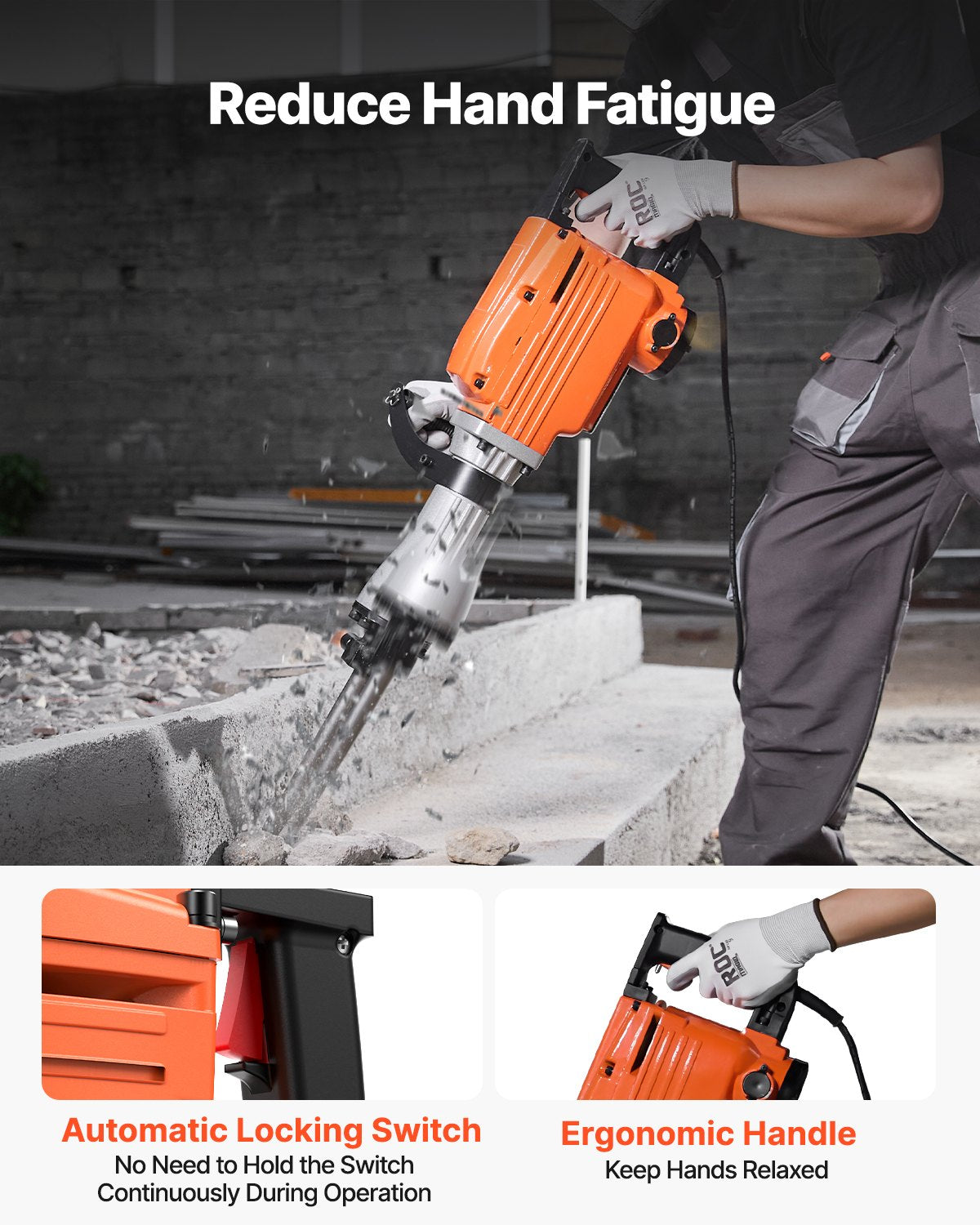 Demolition Jack Hammer, 2200W Electric Jackhammer Heavy Duty, 1350 BPM Concrete Breaker 6pcs Chisels Bit Chipping with Case