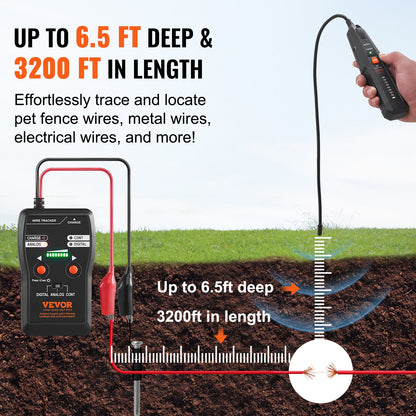 Subterranean Wire Locator, Up to 6.5 FT Detection Depth, Earphone-Included Cable Tracer and Break Detector, 3280 FT Detection Range, Ideal for Locating Hidden Pet Fences and Sprinkler Valves