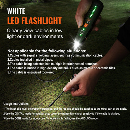 Subterranean Wire Locator, Up to 6.5 FT Detection Depth, Earphone-Included Cable Tracer and Break Detector, 3280 FT Detection Range, Ideal for Locating Hidden Pet Fences and Sprinkler Valves