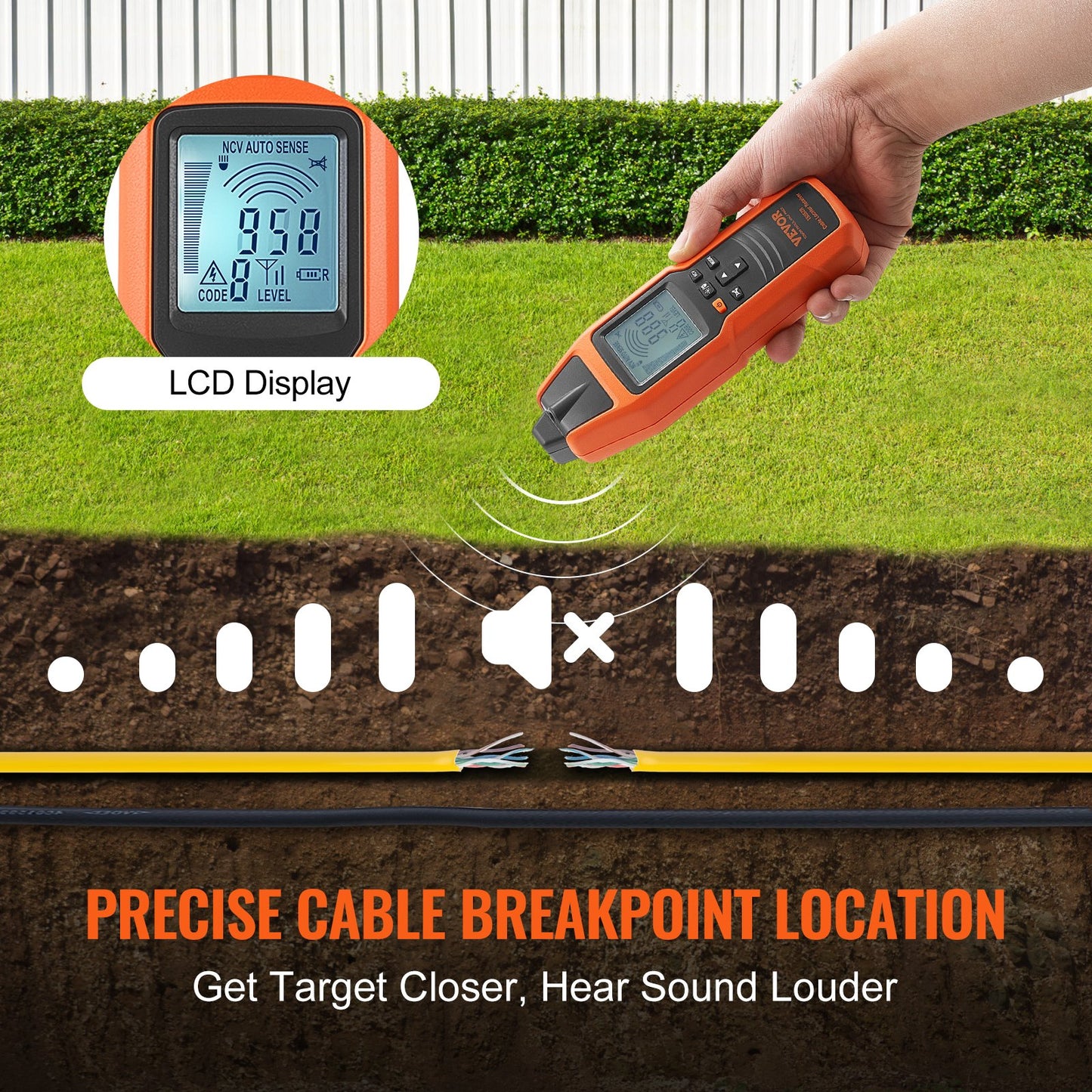 Subterranean Wire Tracker, Up to 3 FT Detection Depth, Voltage Range 12-600V, Circuit and Line Break Locator, Extends to 6561 FT for Underground Pipes, Electric Fencing, Hidden Wires