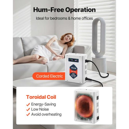 Steg-down spänningsomvandlare, 2000VA, Kraftig spänningsomvandlare, 220V till 110V transformator, med 2 US-uttag, USB-utgång, LCD-display, temperaturskydd, för 110V-apparater |  EU