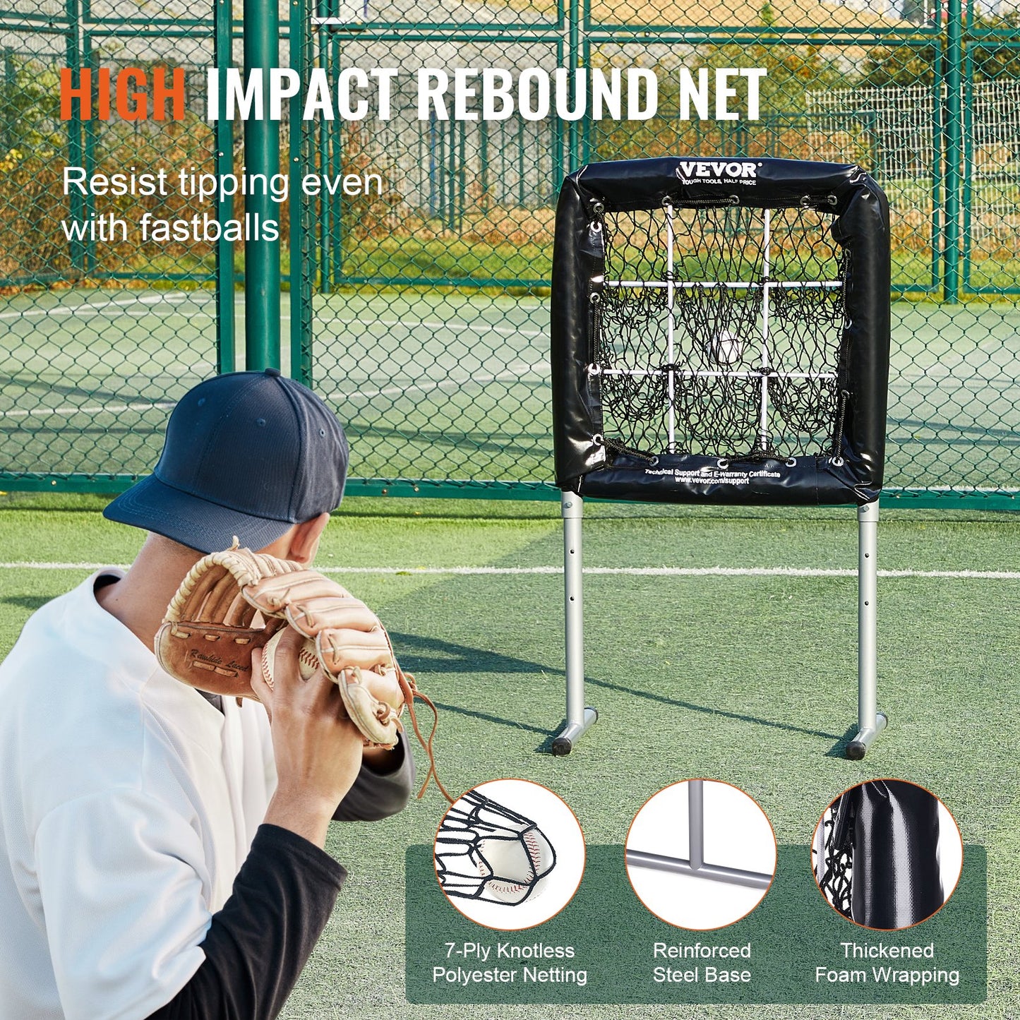 9-Loch-Baseballnetz, 28"x27" Softball-Baseball-Trainingsgerät für Schlagübungen, robuste, höhenverstellbare Trainingshilfe mit Schlagzone und 4 Bodenpfählen, für Jugendliche und Erwachsene