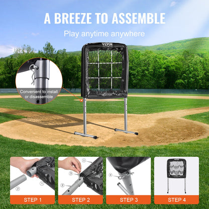 9-Loch-Baseballnetz, 28"x27" Softball-Baseball-Trainingsgerät für Schlagübungen, robuste, höhenverstellbare Trainingshilfe mit Schlagzone und 4 Bodenpfählen, für Jugendliche und Erwachsene