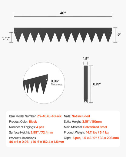 Stahl-Landschaftseinfassung, 4er-Pack, 40 x 6 Zoll, rostbeständige Straßentrennung