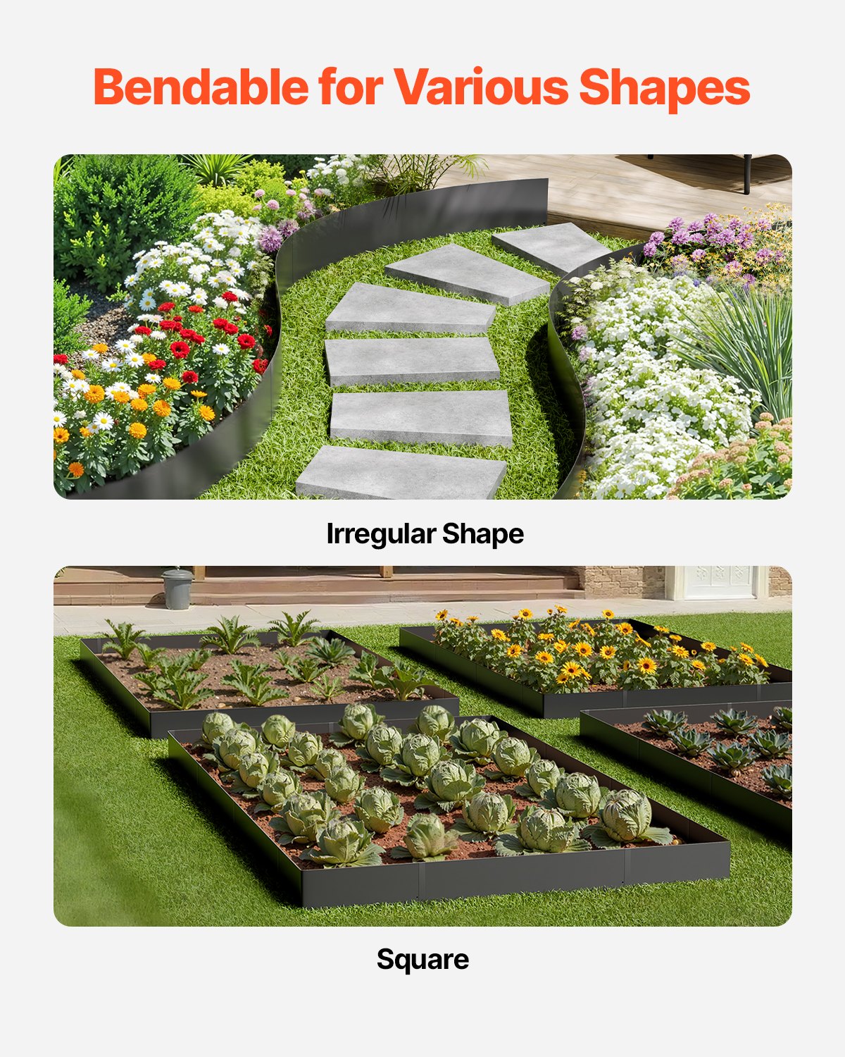 Steel Landscape Edging, 4 Packs 40 x 8 in Rust-Resistant Metal Landscape Edging, Bendable Garden Edging Border, Heavy Duty Lawn Edging, Easy-to-Install, Flower Bed Yard Pathway Divider Black