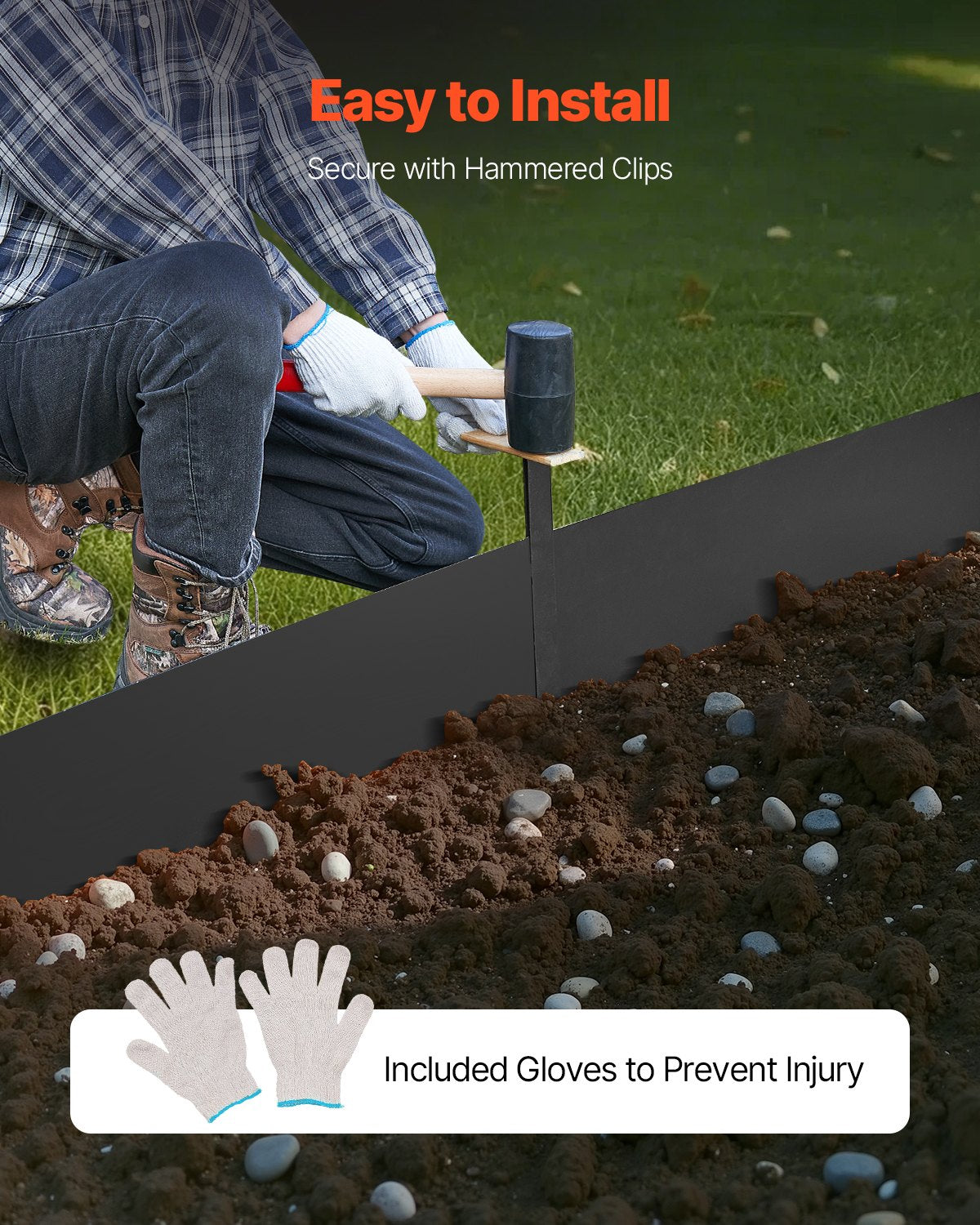 Steel Landscape Edging, 4 Packs 40 x 8 in Rust-Resistant Metal Landscape Edging, Bendable Garden Edging Border, Heavy Duty Lawn Edging, Easy-to-Install, Flower Bed Yard Pathway Divider Black