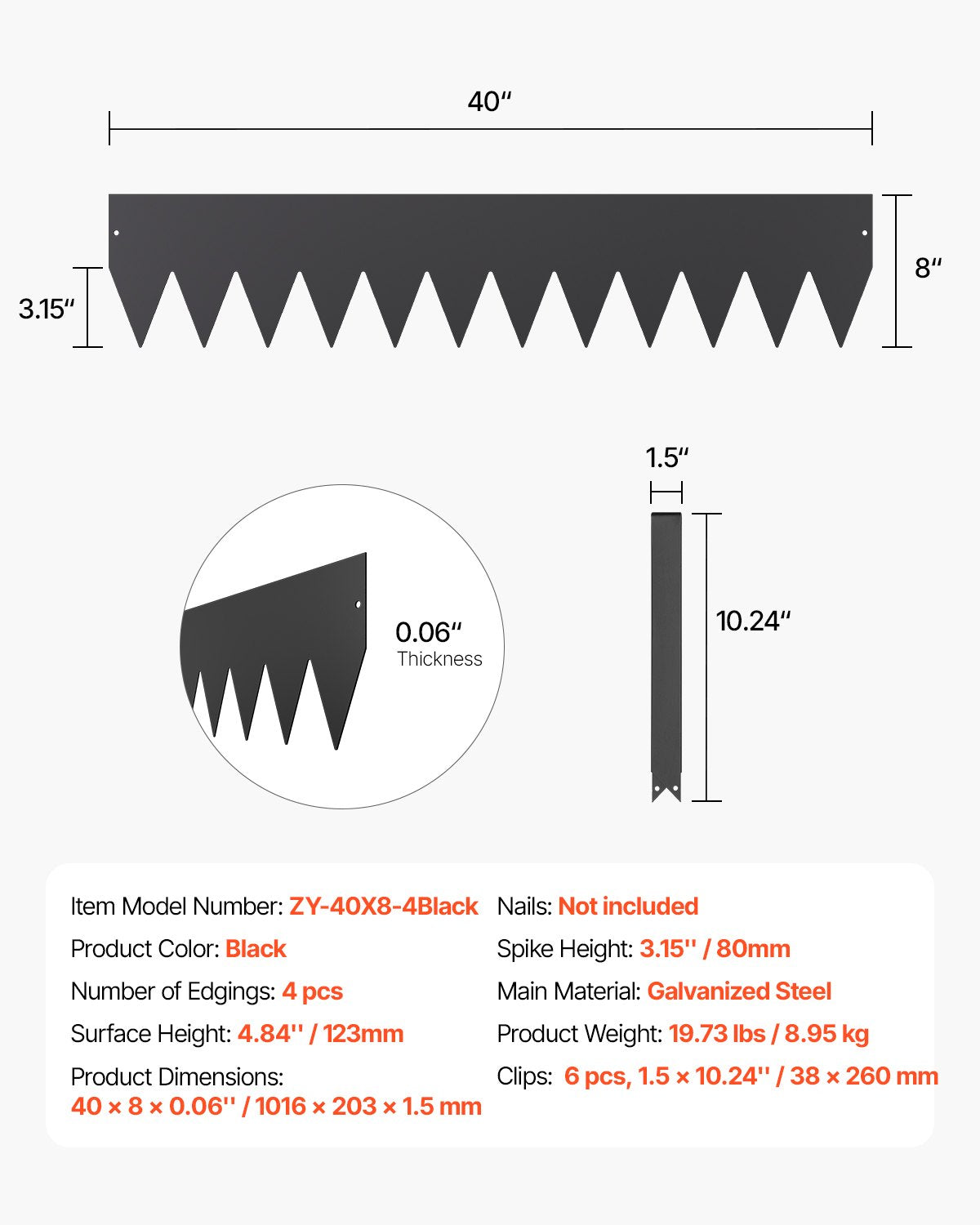 Steel Landscape Edging, 4 Packs 40 x 8 in Rust-Resistant Metal Landscape Edging, Bendable Garden Edging Border, Heavy Duty Lawn Edging, Easy-to-Install, Flower Bed Yard Pathway Divider Black