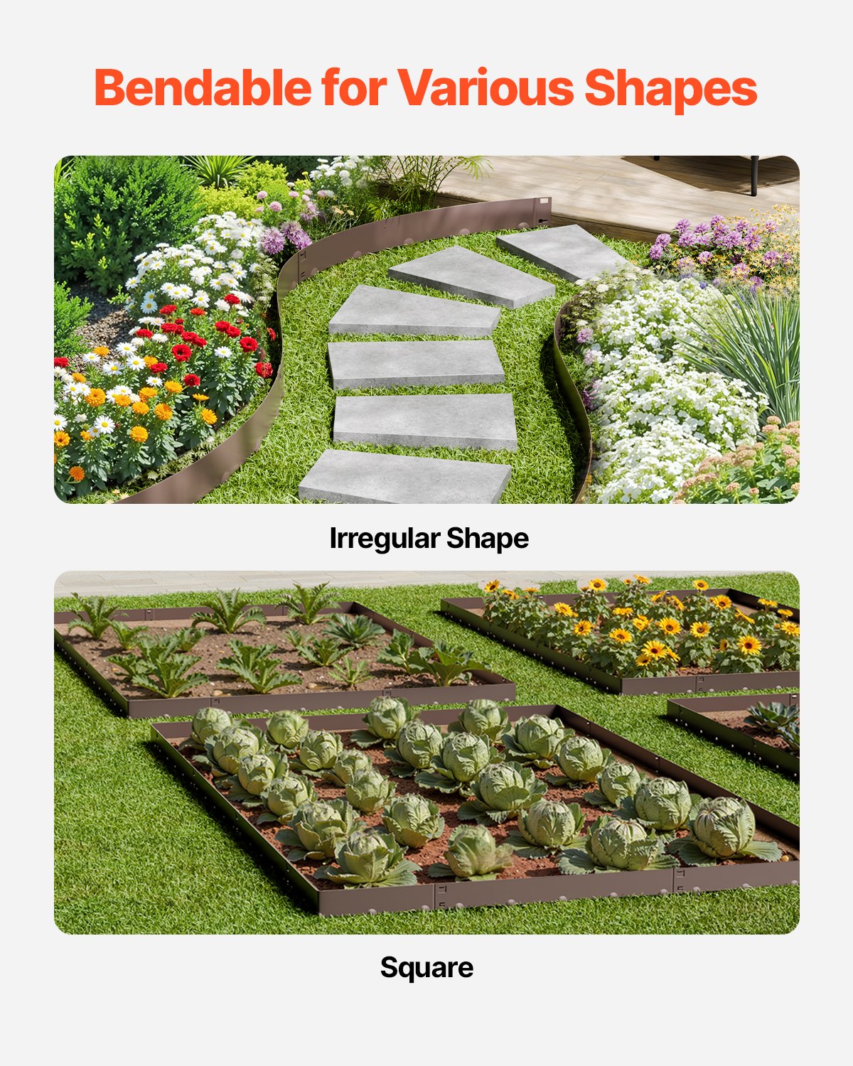 Steel Landscape Edging, 5 Packs 39 x 4 in Rust-Resistant Metal Landscape Edging, Bendable Garden Edging Border, Heavy Duty Lawn Edging, Easy-to-Install, Flower Bed Yard Pathway Divider Brown