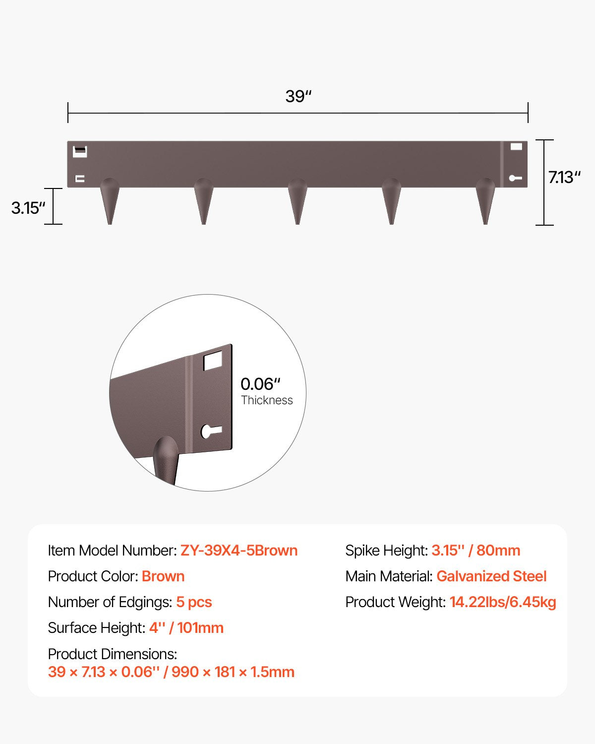Steel Landscape Edging, 5 Packs 39 x 4 in Rust-Resistant Metal Landscape Edging, Bendable Garden Edging Border, Heavy Duty Lawn Edging, Easy-to-Install, Flower Bed Yard Pathway Divider Brown