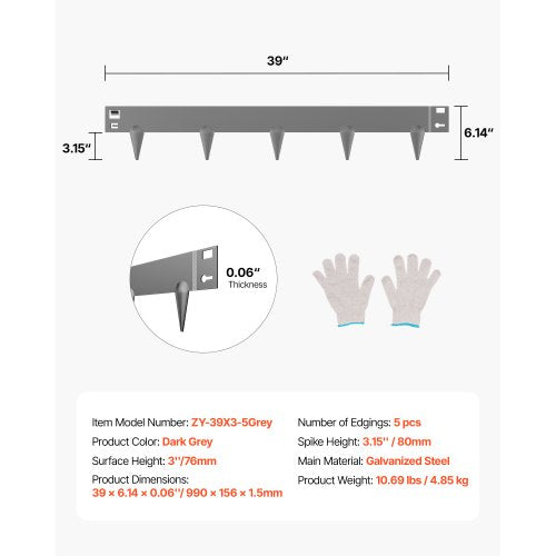 Stål Landskapskant 5-pack 39 x 3 tum Rostbeständig för Yard mörkgrå |  EU