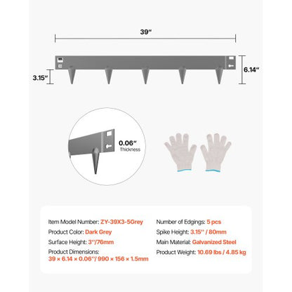 Stål Landskapskant 5-pack 39 x 3 tum Rostbeständig för Yard mörkgrå |  EU