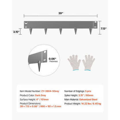 Steel Landscape Edging 5 Pack 39 x 4in Rostbeständig för Yard Dark Grey |  EU