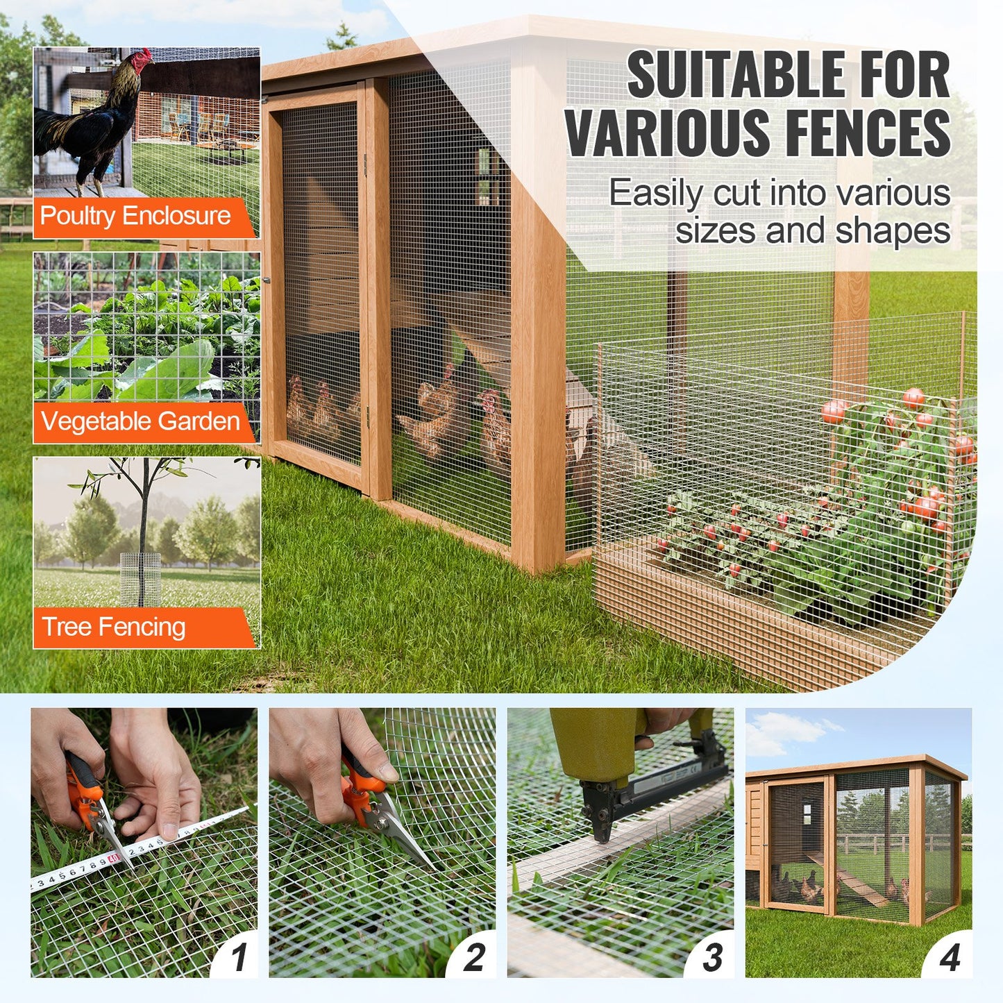 Hårdvaruduk, 1/2 tum 24 tum x 25 fot 19 gauge, varmförzinkad trådnätrulle, kycklingtrådsstängsel, trådnät för kaninburar, trädgård, små gnagare