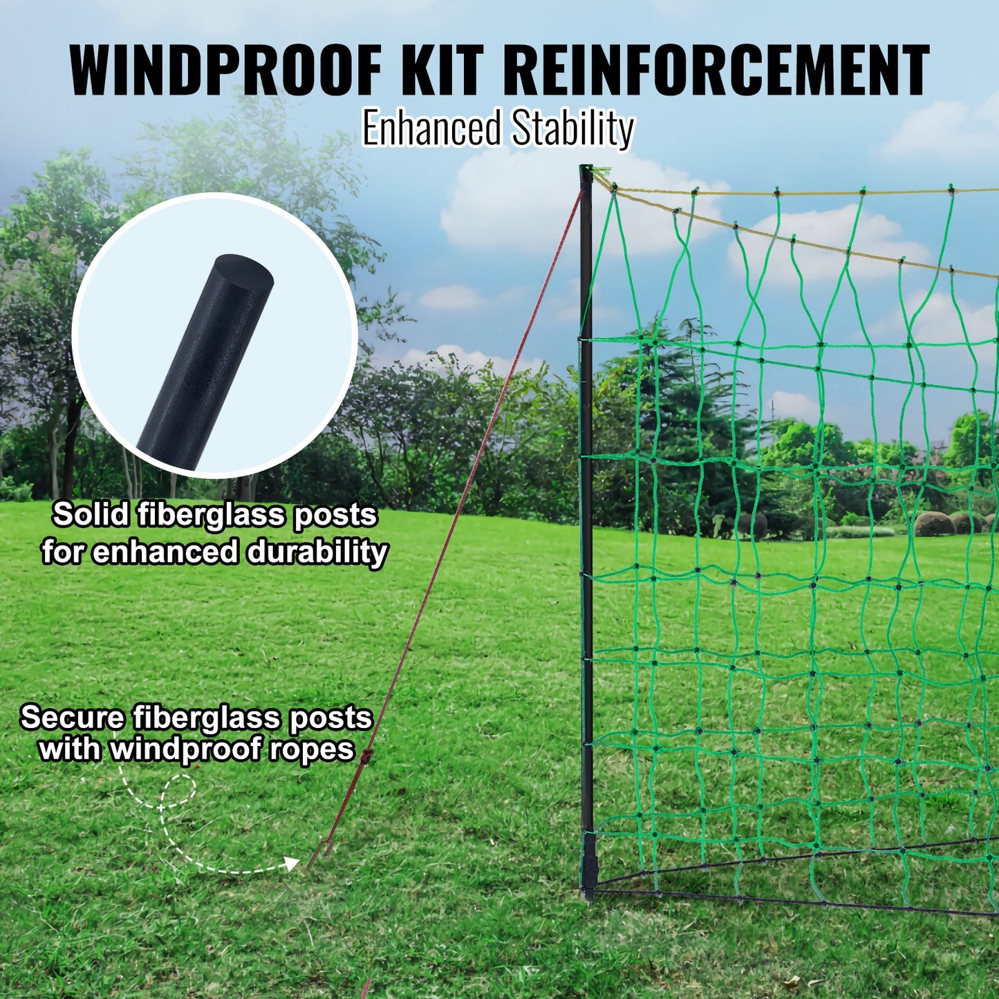 Electric Fence Net, 42" H x 164" L, PE Mesh Fence with Posts and Double Spikes, Portable Net for Goats, Sheep, Lambs, Deer, Pigs, Dogs, Used in Backyards, Farms and Ranches