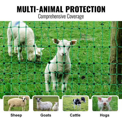 Electric Fence Net, 42" H x 164" L, PE Mesh Fence with Posts and Double Spikes, Portable Net for Goats, Sheep, Lambs, Deer, Pigs, Dogs, Used in Backyards, Farms and Ranches