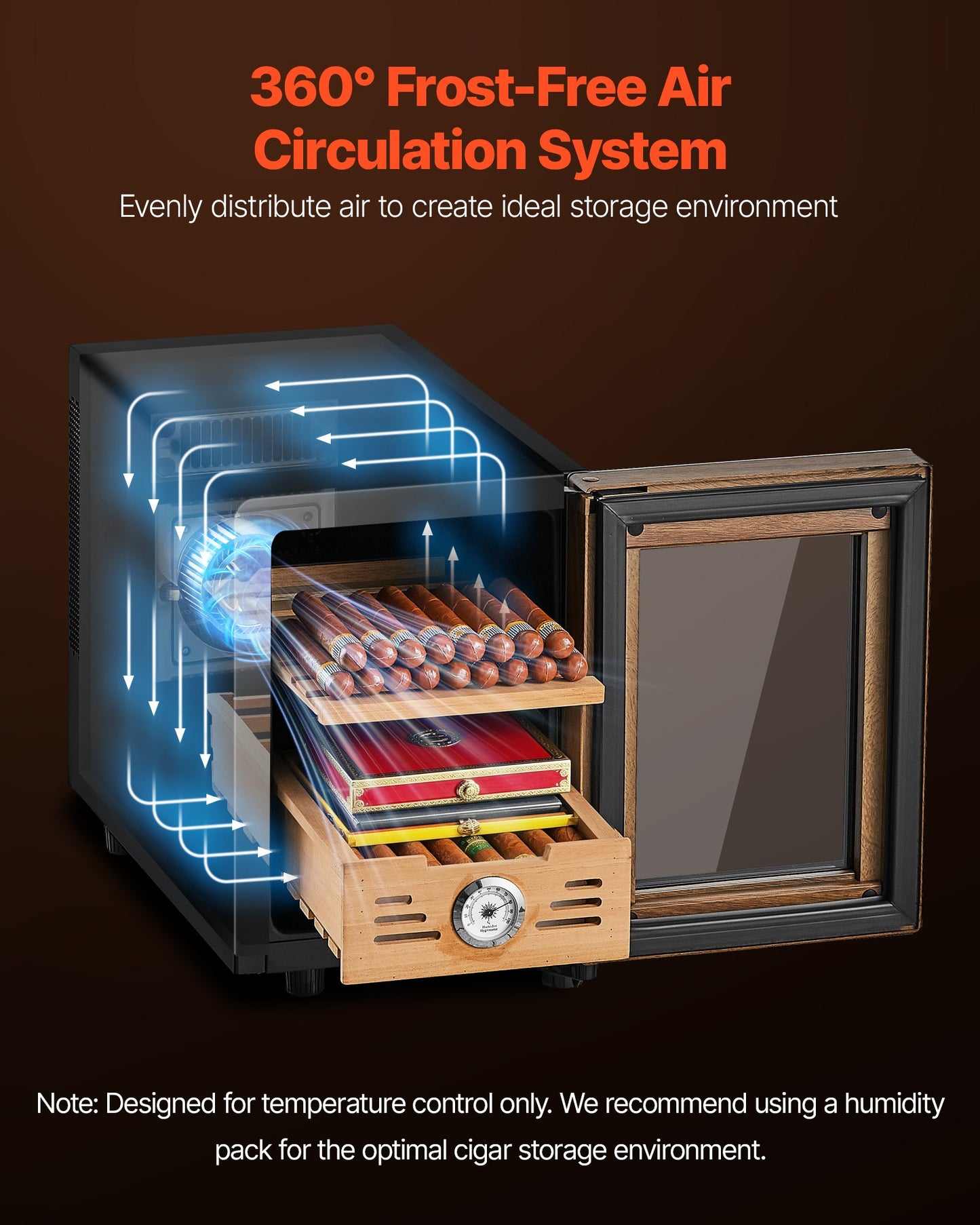 Electric Humidor, 16L, 100 Counts Electric Cigar Humidor Cabinet with Cooling Temperature Control, Spanish Cedar Wood Shelves & Drawers, Mechanical Hygrometer, 2 Layers, Cooler for Household