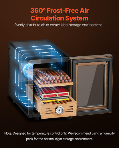 Electric Humidor, 16L, 100 Counts Electric Cigar Humidor Cabinet with Cooling Temperature Control, Spanish Cedar Wood Shelves & Drawers, Mechanical Hygrometer, 2 Layers, Cooler for Household