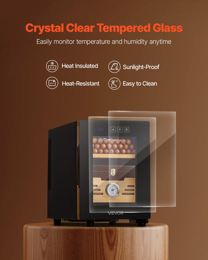 Electric Humidor, 16L, 100 Counts Electric Cigar Humidor Cabinet with Cooling Temperature Control, Spanish Cedar Wood Shelves & Drawers, Mechanical Hygrometer, 2 Layers, Cooler for Household