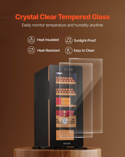 Electric Humidor, 33L, 250 Counts Electric Cigar Humidor Cabinet with Cooling Temperature Control, Spanish Cedar Wood Shelves & Drawers, Mechanical Hygrometer, 4 Layers, Cooler for Household