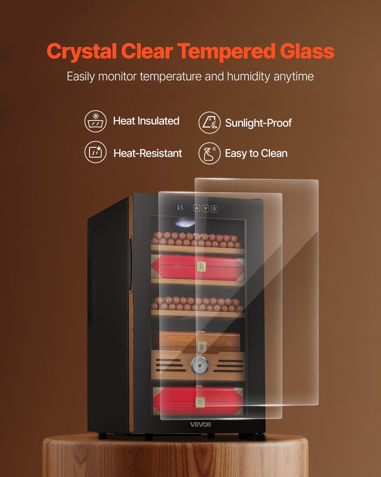 Electric Humidor, 48L, 350 Counts Electric Cigar Humidor Cabinet with Cooling Temperature Control, Spanish Cedar Wood Shelves & Drawers, Mechanical Hygrometer, 4 Layers, Cooler for Household