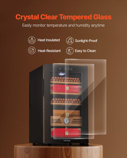 Electric Humidor, 48L, 350 Counts Electric Cigar Humidor Cabinet with Cooling Temperature Control, Spanish Cedar Wood Shelves & Drawers, Mechanical Hygrometer, 4 Layers, Cooler for Household