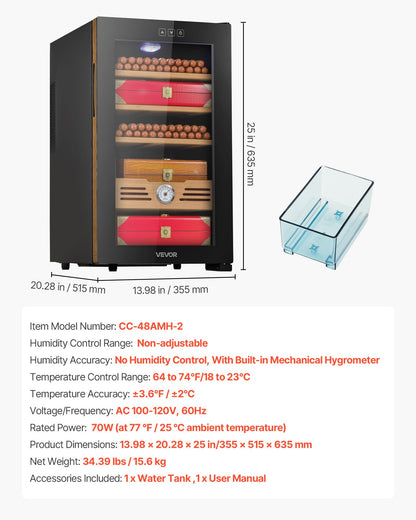 Electric Humidor, 48L, 350 Counts Electric Cigar Humidor Cabinet with Cooling Temperature Control, Spanish Cedar Wood Shelves & Drawers, Mechanical Hygrometer, 4 Layers, Cooler for Household